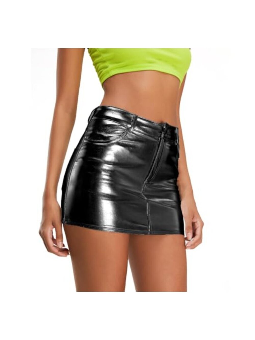 Metallic Shiny Skirt Y2K Low Rise Bodycon Mini Cargo Skirt with Pockets